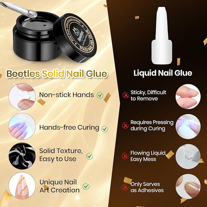 Beetles Solid Nail Glue Gel for False Tips, 15g Strong Adhesion for Press on Acrylic Tips, Clear Hard Gel 3D Sculpting for Christmas Nail Art UV Light Cured