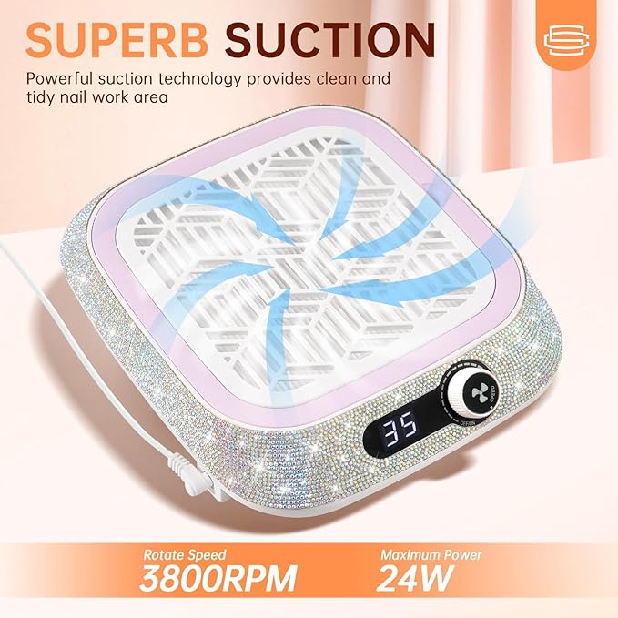 Professional Nail Dust Collector,Powerful Dust Collector Nail Tech with Reusable Filter,Compact Vacuum Fan Dust Collector Manicure Pedicure Tool for Acrylic Nail Polishing,Salon&Home