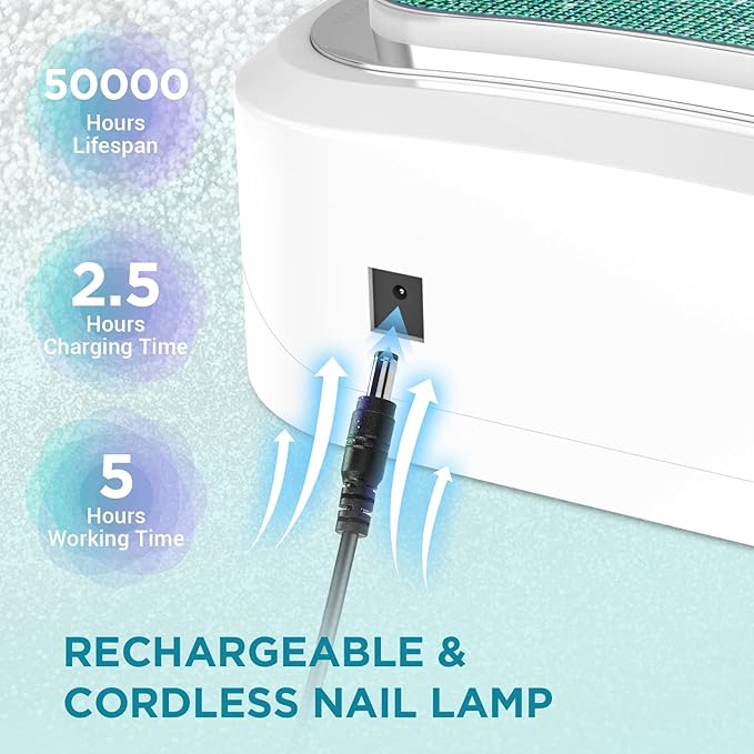 Aedavey Cordless Nail Lamp, Rechargeable UV Nail Lamp for Gel Nails, LED Nail Lamp with 4 Timer Modes, Gel Nail Light Decorate with Sparkling Nail Rhinestones Diamond (Sparkly Blue Diamond)