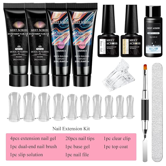 MEET ACROSS Poly Nail Gel 10Pcs Nail Extension Gel Set and Nail Extension Starter Kit for Beginners Nail Art DIY Home Gifts for Women (Pink, 12pcs)