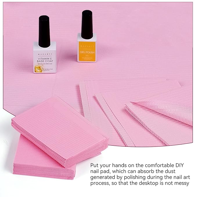 Makartt Disposable Nail Mats: 50Pcs Pink Fordable Nail Paper Towels for Table Acrylic Nail Practice Sheet 3 Ply Waterproof Nail Art Table Mats Clean Pads for Salon Manicure Tattoo