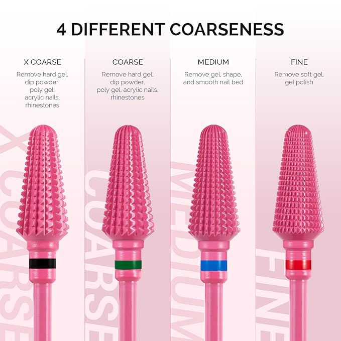 MelodySusie Professional Tornado Nail Drill Bits, 3/32'' Carbide Tungsten Multi-function Bits, Suitable for Manicure Pedicure Cuticle Gel Polishing, Salon Bits, Pink Blossom, Series Bit-X, Medium