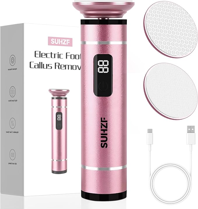Electric-Foot-File-Callus-Remover Glass Grinding Head Electric Callus Remover for Feet Rechargeable Foot Grinder Dead Skin Pedicure Tools Adjustable Speed Foot Sander with Led Display (Pink)