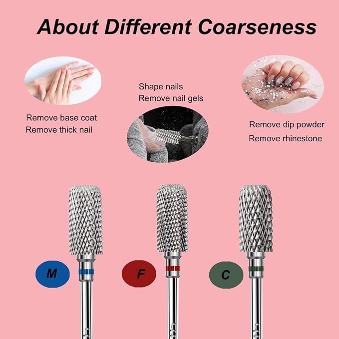 Nail Drill Bit 3/32”, Fast Remove for Acrylic or Hard Gel,Barrel Nail File Carbide Bit for Nail Cuticle Gel Dipping Powder Polishing, Professional Manicure Pedicure Nail Art Tool,Coarse