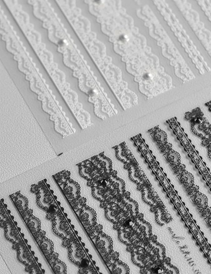 White Lace Nail Stickers 5D Embossed Pearls – Premium Salon-Quality Nail Charm Accessories, Easy Application & Self-Adhesive Rhinestones Pearl for DIY Manicure, Nail Art, Press on, Home or Salon Use