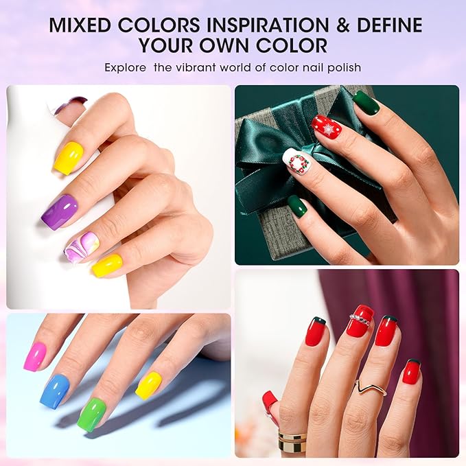 Nail Polish 16 Colors Rainbow Air Dry Regular Nail Polish Set with Base Top Coat & Remover Pads| White Red Classic French Fingernail Polishes Non-gel Bulk Gift for Nail Art Lovers
