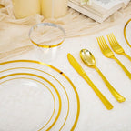 WELLIFE Clear and Gold Plastic Plates, Dinnerware Set - Image 3