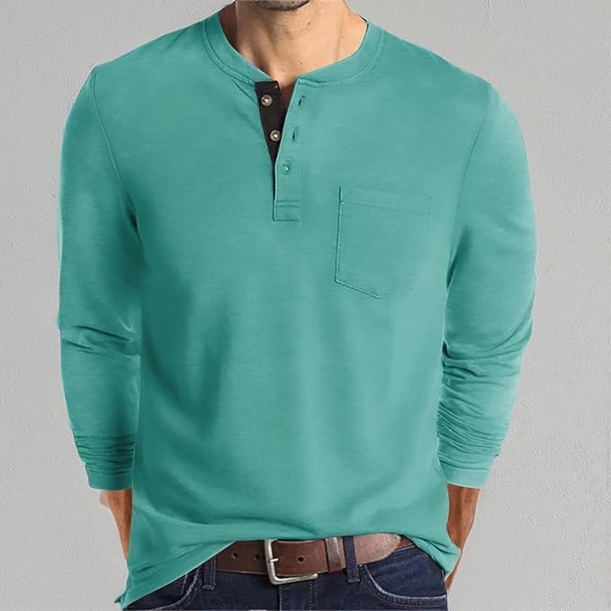 Lexiart Mens Fashion Henley Shirts Long Sleeve Button Cotton T-Shirt with Pocket