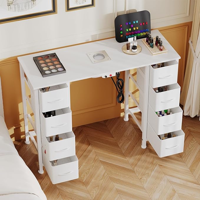Nail Desk, Manicure Table, Nail Beauty Salon Workstation w/Electric Dust Collector, 8 Fabric Drawers