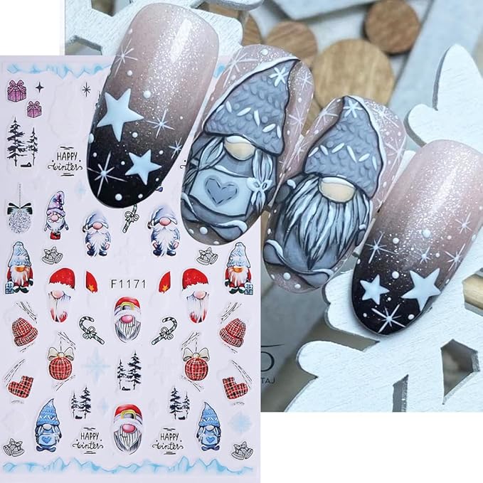Christmas Nail Art Stickers 3D Deer Holly Bell Christmas Nail Stickers 6PCS Santa Claus Xmas Tree Snowman Snowy Tree Design 3D Self-Adhesive Xmas Nail Decals Nail Art Supplies for Women DIY Nail Salon