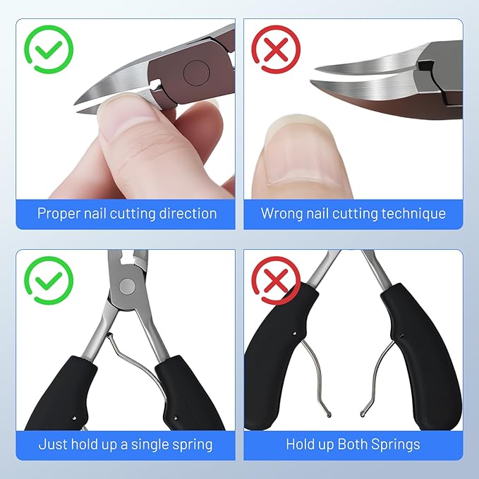 Heavy Duty Toenail Clippers for Seniors with Thick Toenails, Nail Clippers for Men & Women, Slanted Curved Blade with Angled Head, Wide Jaw Toenail Cutter with Catcher & Long Handle 5 Piece Set