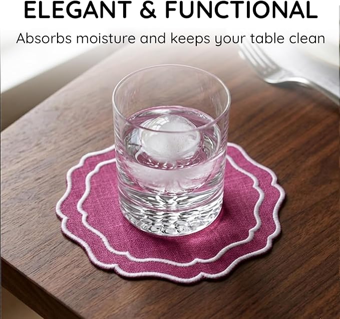 Drink Coasters Set of 6, 6x6 inch, Absorbent Linen Drink Mats - Image 5