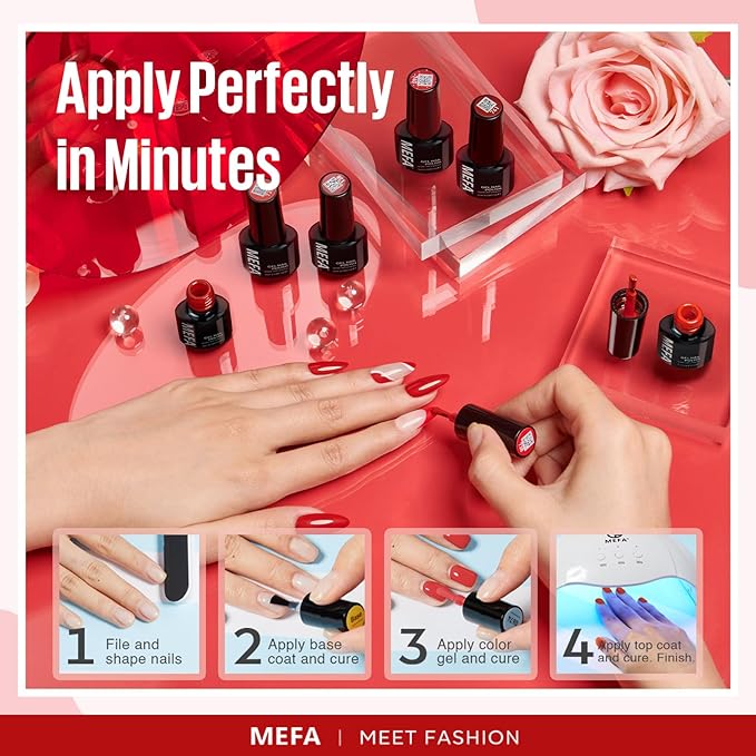 MEFA Red Gel Nail Polish Set, 6 Colors Christmas Gel Polish Kit Popular Burgundy Glitter Nail Polish Soak Off Rose Dark Red Shimmer DIY Home Salon Manicure Gifts for Women Girls 2025