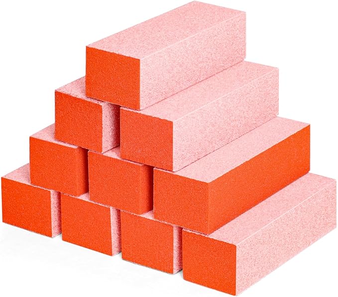 Nail Buffer Block, Coarse Grit 80/80/100, 3.5" Long, 3 Way Buff for Acrylic Nail Gel Polish Nail, Pedicure, Manicure 10 Count, Orange