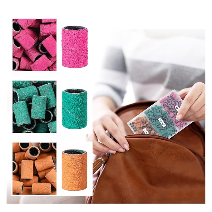 Sanding Bands for Nail Drill,KOYOPEPI Nail Drill Sanding Bits 210Pcs Color Coarse Fine Sanding Bands Mandrel Bit