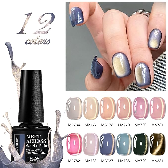 MEET ACROSS 12PCS Gel Nail Polish Set, 12 Colors Gel Nail Kit Art Design Soak Off UV LED,Nail Art Design Gifts for Women (SET-7, 12PCS)