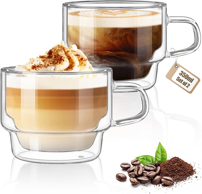 glastal 12 oz Latte Macchiato Glasses, Double-Walled Coffee Glasses, Glass by glastal