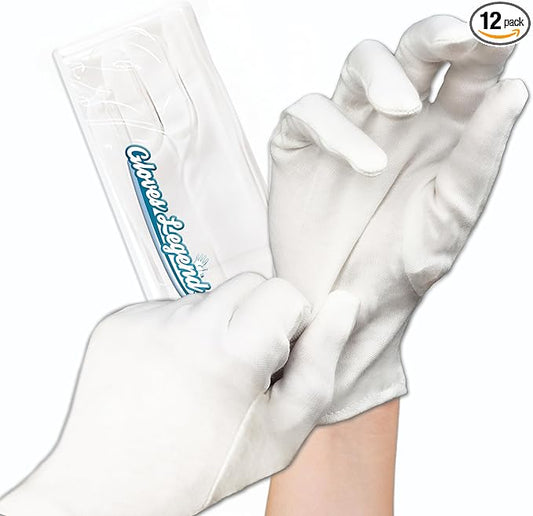 6 Pairs - Small - Gloves Legend Cotton Moisturizing Gloves for Dry Hands - White Sleeping Gloves for Nighttime Care, Women's Size