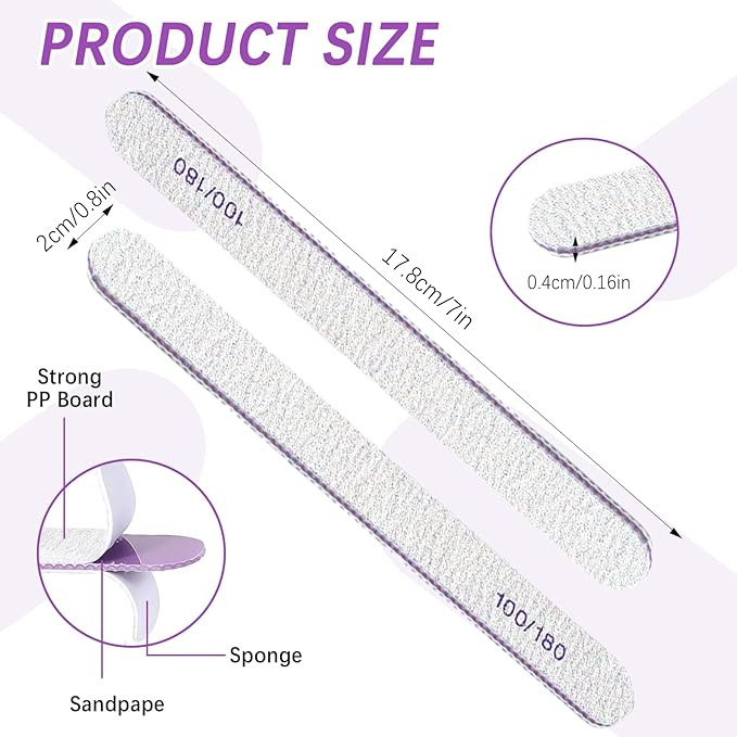 200 Pcs Nail Files 100/180 Grit Double Sides Emery Boards Reusable Nail Files for Acrylic Nails Professional Manicure Tools for Natural Nails Acrylic Nails Home and Salon Supplies