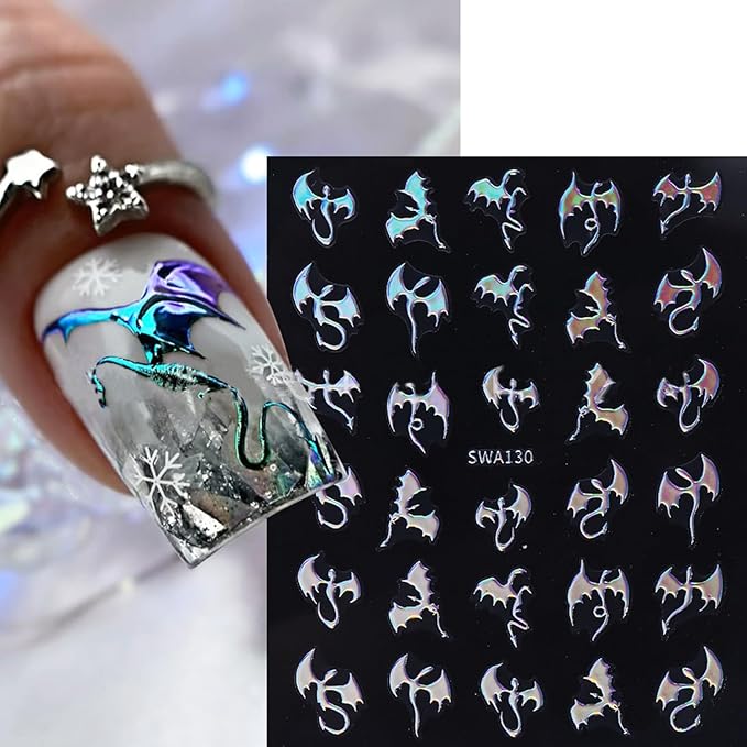 6 Sheets Halloween Nail Art Stickers 3D Self -Adhesive Bat Nail Decals Holographic Hot Stamping Gold Silver Laser Bat Nail Stickers Halloween Nail Decoration for Women Manicure Supplies
