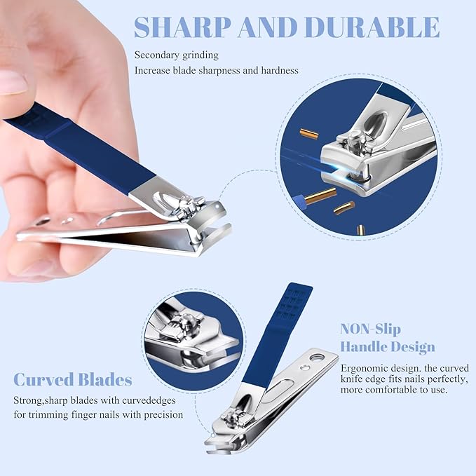 Manicure Set Pedicure Kit Nail Clippers Set Fingernail Clipper Set Ingrown Toenail Nail Kit Scissor Nail Trimmer Kit 18 Pieces Women and Men’s Care Grooming Tools with Fine Case (Dark Blue_18 Pieces)