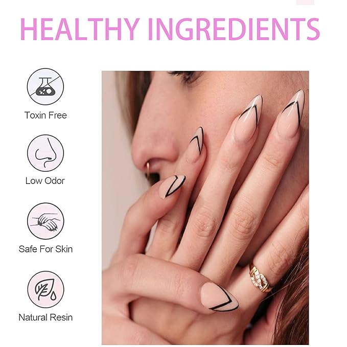 Gel Liner Nail Art Polish Set Gel Liner Nail Art Kit For Nail Design, 4 Colors Black White Gold Silver Design Paint with Thin Brush for French Tip Manicure DIY Nail Art, 8ML