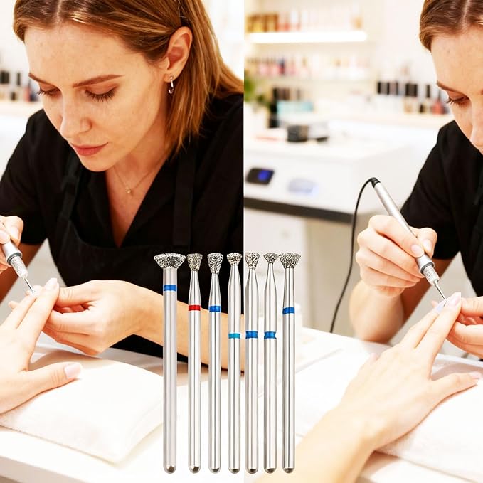 Nail Drill Bit Set Nails: Tensso 7pcs Russian Manicure Bits Small Tapered Flat Head Professional Cuticle Cleaning Nail Prep Edge Overflow Gel Remover Polishing Tools