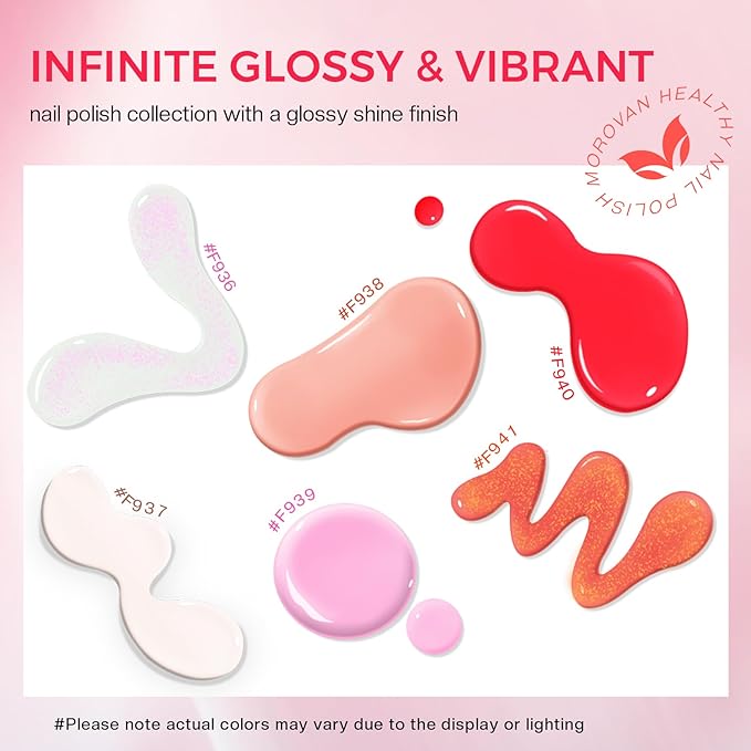 Morovan Pink Nail Polish Set: Pearl White Light Coral Pink Fingernail Polish Kit Shimmer Sparkle Air Quick Dry Glossy Nail Pack for 2025 Nail Art Manicure Holiday Gift Party for Women