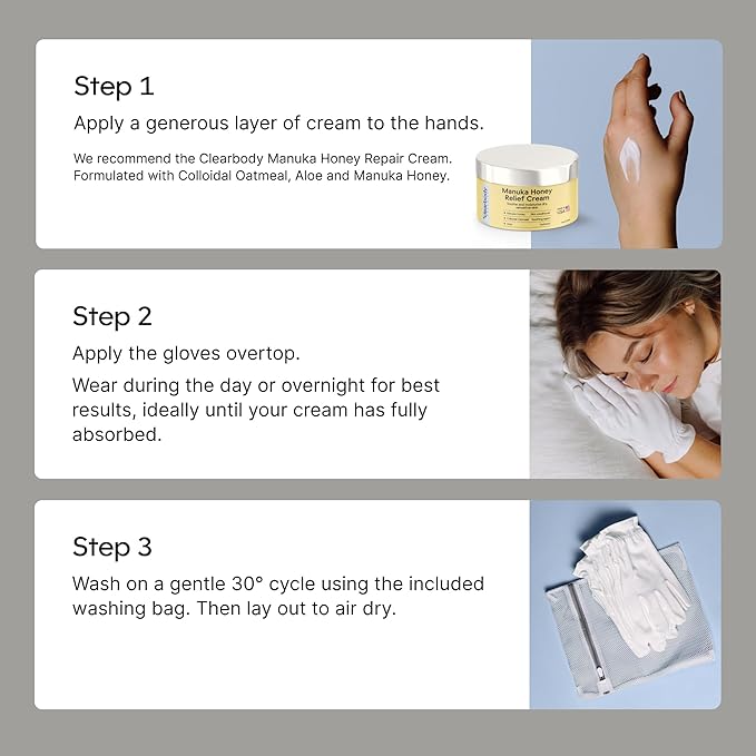 Clearbody Organics 100% Organic Cotton Gloves - 5 Pairs, Medium, White - Overnight Moisturizing White Gloves for Dry Hands