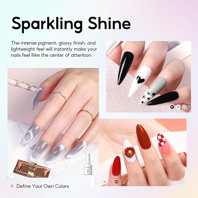 Peacecolor Gel Nail Polish Kit with U V Light 82PCS, 56 Colors Gel Polish Set with Cat Eye Gel Nail Polish 4Pcs Glossy/Matte/Glitter Top Base Coat Rhinestones Manicure Kit Gifts for Women Salon Home