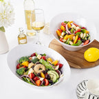 bUCLA 12 Pack White Plastic Serving Bowls - 54 OZ Angled Table Salad and Fruit - Image 3