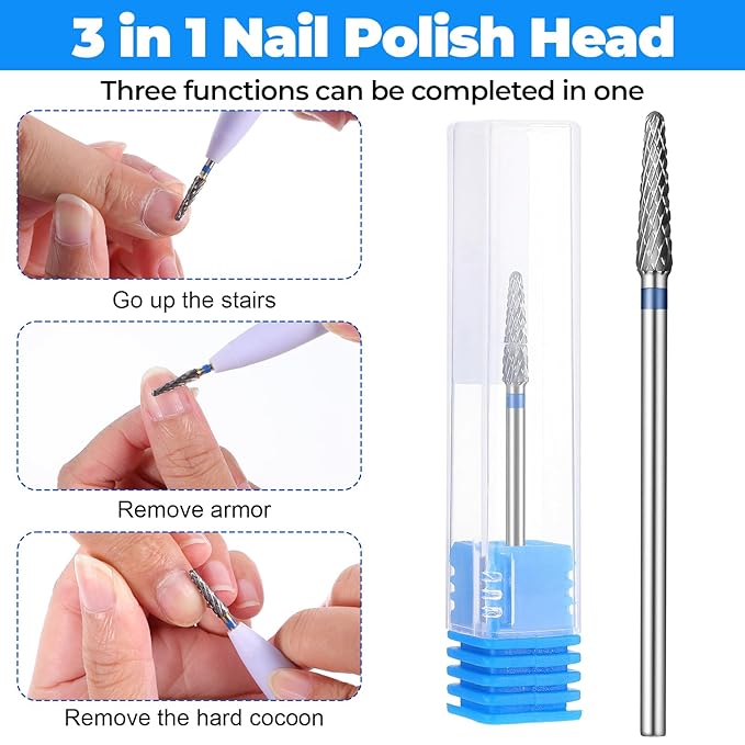 2 Pcs 3/32" Cuticle Clean Nail Drill Bits, Small Cone Clean Medium Grit Carbide Gel Remover Drill Bit for Electric Nail Drills, Conical Professional Manicure Tool Pedicure Gel Polishing Accessories