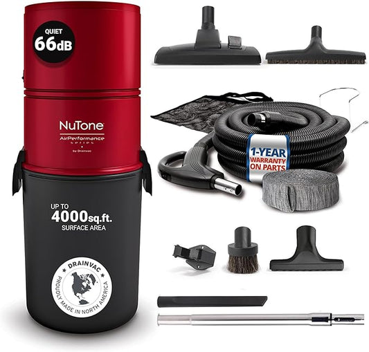 Drainvac Broan-nutone 550 Air watts Central Vacuum System and Deluxe Multi-Surface Tool Set for Cleaning Floors,Carpets, Anti-Vibration, Powerful Suction