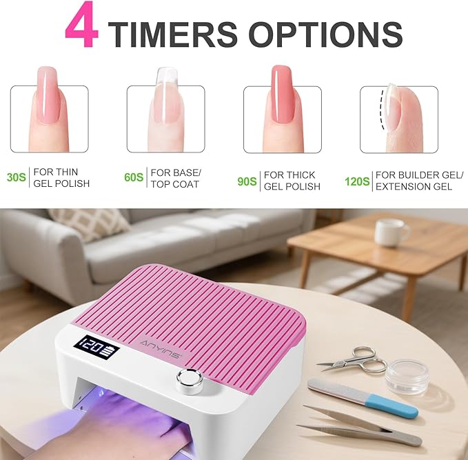 UV Nail Lamp 120W, Professional UV LED Lamp for Gel Nails Long-Lasting 30Pcs Beads Cordless Gel Nail Light, Fast Curing Nail Dryer with Knob for Home Salon DIY Pink
