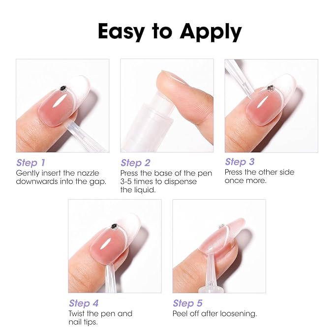 Gellen Nail Glue Remover, 2 Pcs Upgraded Glue Remover Pen for Press on Nails, Non Acetone Press on Removal, 10s Quick Remove for Nail Tips Fake Nails Solid Glue Gel