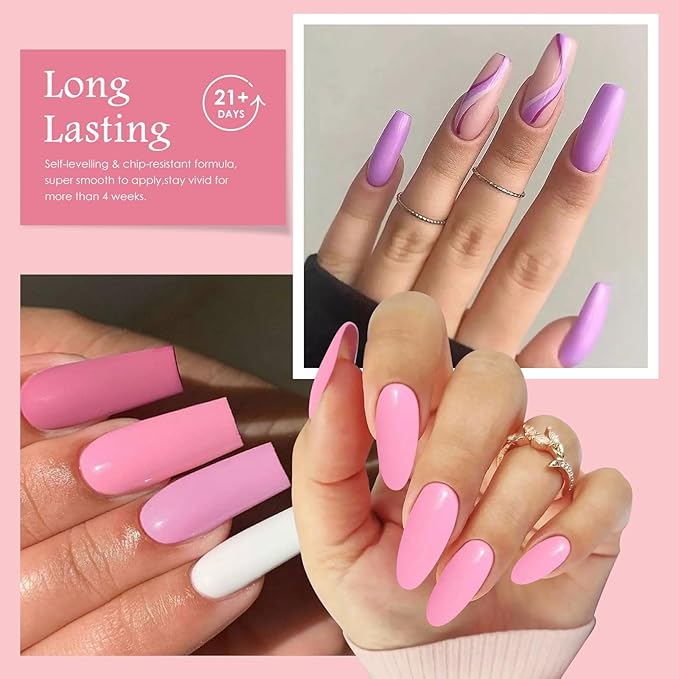 MEET ACROSS Pink Gel Nail Polish Set 8 Colors, Hot Pink Tones Light Soft to Dark Pink Shades Magenta Nail Art Design for Women Girl Nail Lovers Gift Salon DIY Halloween Gel Manicure Kit