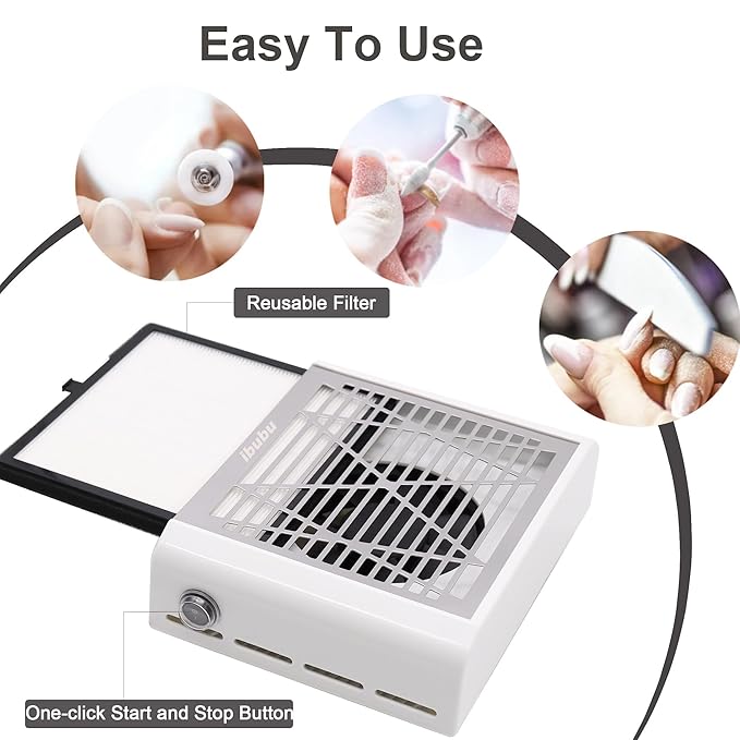 Electric Nail Dust Collector Machine Nail Dust Vacuum Cleaner Professional Manicure Nail Dust Collector Fan Nail Salon Dust Extractor with 1 Reusable Filters Nail Salon Dust Extractor for Home