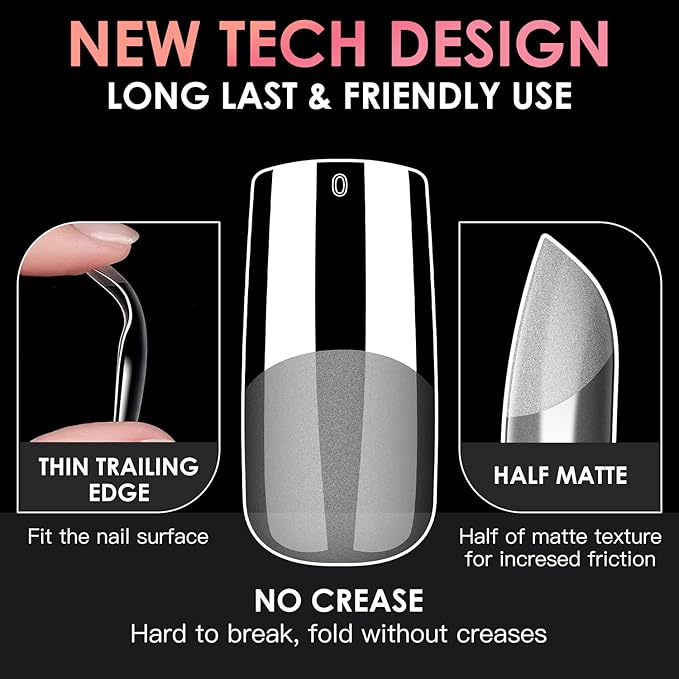 Meidum Square Soft Gel Nail Tips, BORNBYME 240 PCS Pre Buff Full Cover Shaped Nail Extenison Tips Half Matte X Gel Nail Tips