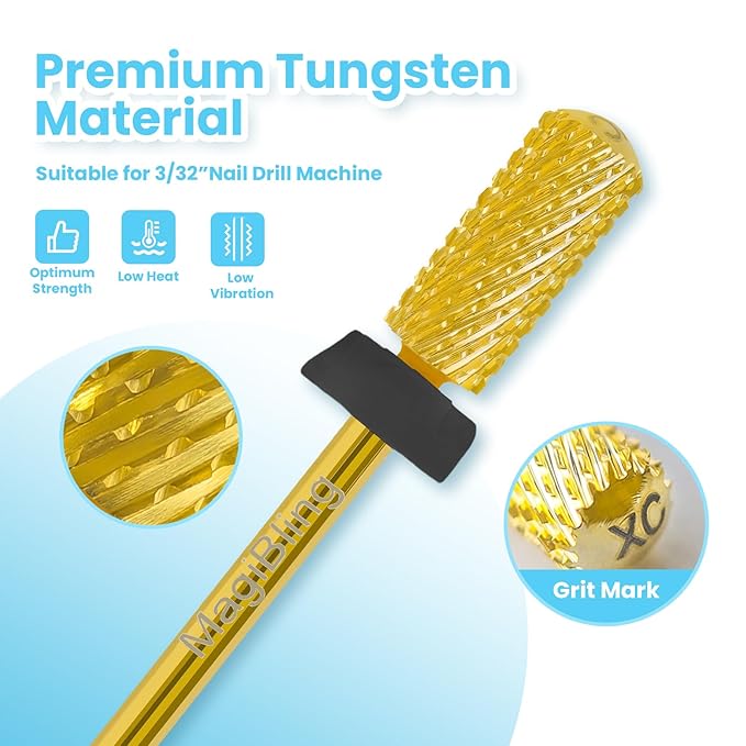 Small Barrel Nail Drill Bits Round Top, 3/32'' Safety Tungsten Carbide Bits, Two-way Rotation, Suitable for Manicure Pedicure Cuticle Gel Polishing, Technicians Bits, Grit: Extra Coarse.