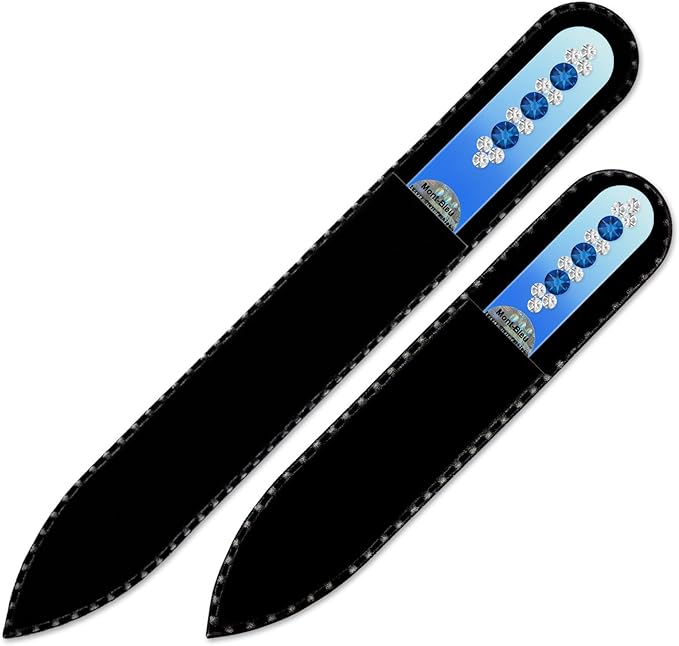Gifts for Women - Mont Bleu Set of 2 Glass Nail Files Hand Decorated with Crystals - Handmade Gifts - Premium Nail Filer Kit - Excellent Nail Filing Tools - Gifts