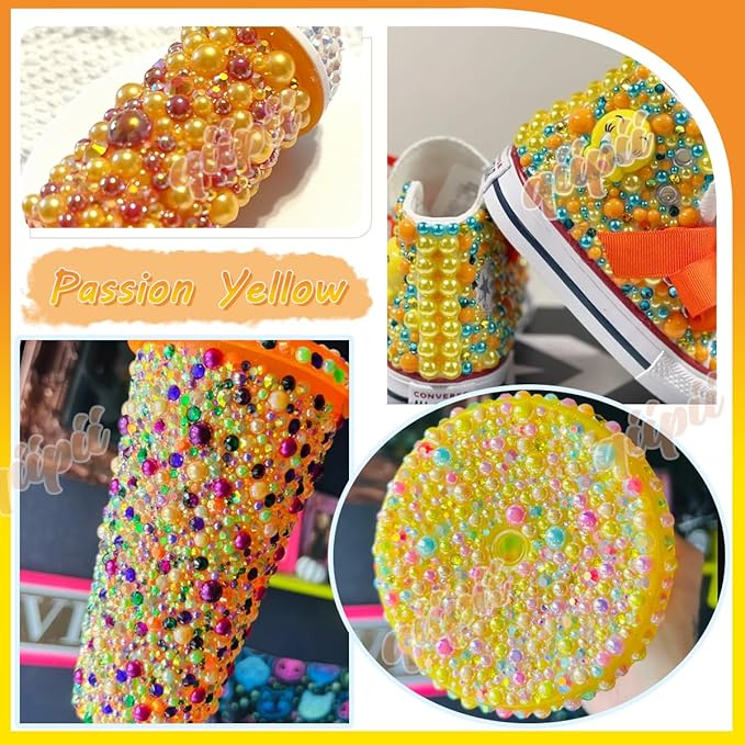28 Types Yellow Flatback Pearls w B7000 Jewelry Glue for Bedazzling Crafting 3mm 4mm 5mm 6mm 8mm 10mm Flatback Colorful AB Half Pearls Charms for Nails Face Eyes Makeup Crafts Tumblers Bottles