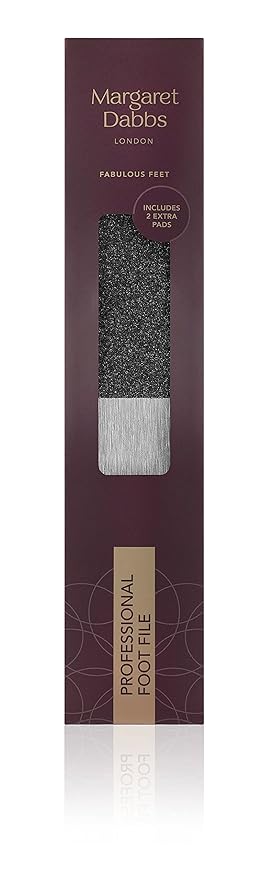 Margaret Dabbs Professional Foot File with 2 Replacement Pads, Foot Callus Remover, Feet Scrubber for Dead & Hard Skin, Feet Scrubber for Women - Stainless Steel File
