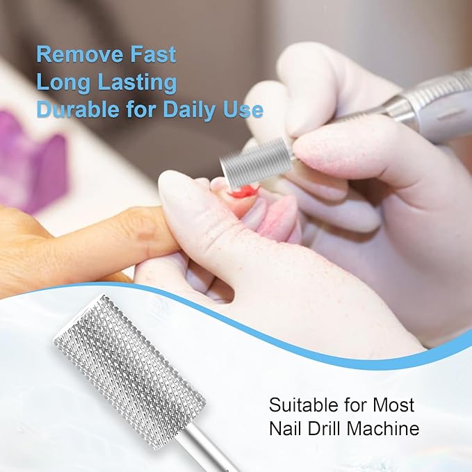3/32" Large Barrel Bit Tungsten Carbide Nail Drill Bit Safety Bit for Gel & Acrylic Removal, 2- Way Rotating Efile Tip, Salon Electric File Accessory (F Girt, Silver)