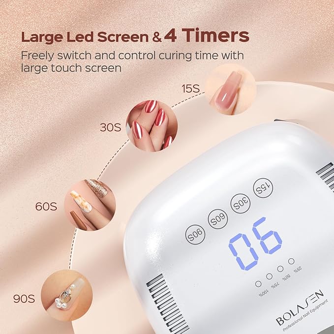 BOLASEN Cordless Rechargeable UV Nail Lamp - UV Light for Gel Nails with Metallic Reflector & Metal Base, 54W Portable Wireless LED Nail Dryer, Professional Fast Charger Curing Lamp for Salon P30 PRO