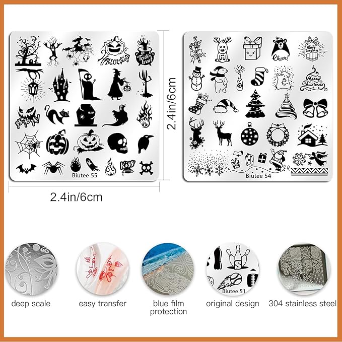 Biutee Nail Stamping Plates Set 15PCS Nail Art Stamper Scraper Nail Art Stamping Kit with Storage Bag Gift Box Nail Stamp Template Kit Lace Flower Butterfly Star Christmas Halloween Holiday Design