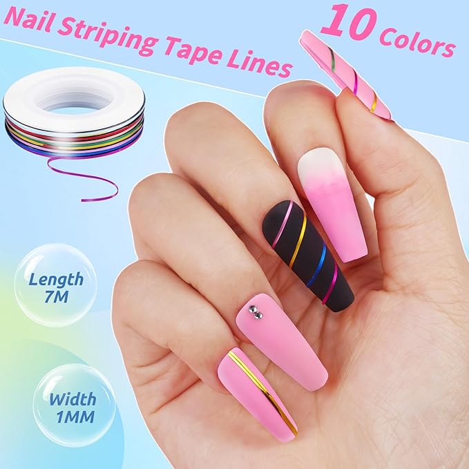 Nail Art Kit for Beginners with Nail Brushes Set and Dotting Tools, Jumbo Holographic Glitter Sequins Mixed Flower Heart Glitter Flake Colorful Striping Tape Fruit Slices with Tweezers (01-Rose)