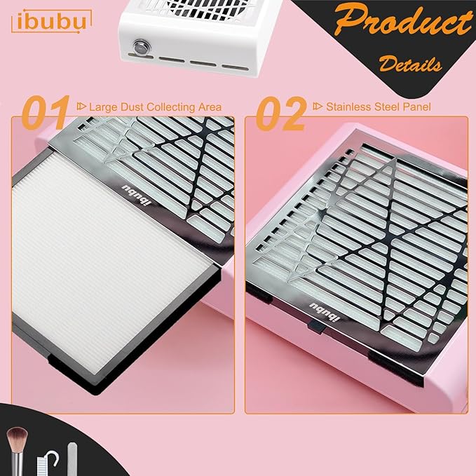 Nail Dust Collector Machine Electric Strong Suction Nail Dust Vacuum Cleaner Nail Salon Dust Extractor Acrylic Nail Powder Dust Collector Vacuum Fan with Multiple Tool Kits for Nails Pink