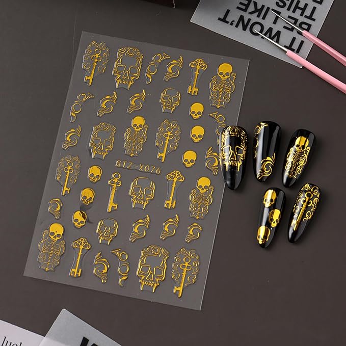 6 Sheets Halloween Nails Stickers Cute Ghost Mummy Nails Art Stickers 3D Self-Adhesive Supplies Nail Decal with Black White Spider Web Design Nail Sticker for Nail Art Women's DIY Decoration