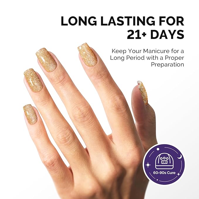 MelodySusie Galaliver Glitter Gel Nail Polish, 15ML Sparkly Shimmer Gel Polish Soak Off UV LED Cured Long Lasting Gift for Women DIY Nail Design Nail Art Manicure Noble Gold X02