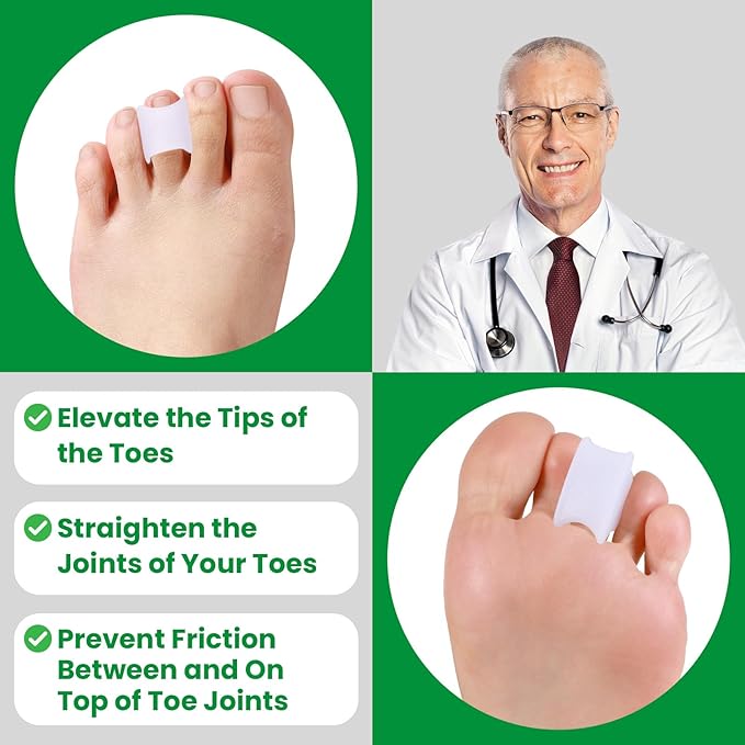 Bukihome Hammertoe Corrector - 6 Pack Toe Splints - Soft Gel Toe Straighteners - Realign Bent, Curled, Crooked, Claw, Hammer Toes - Toe Corrector for Men and Women, Medium Sizes (White)